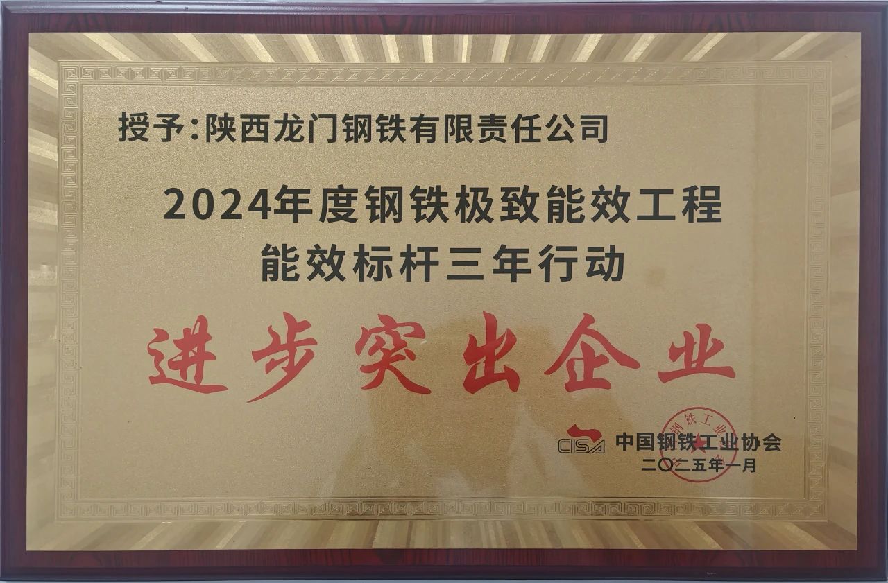 喜訊！龍鋼公司榮獲2024年度鋼鐵極致能效工程能效 標桿三年行動“進步突出企業(yè)”